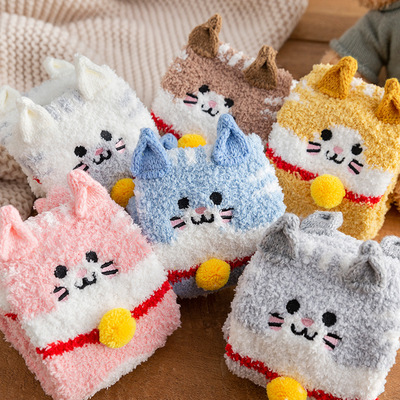 6pairs/set lucky cat fleece socks - Thumbnail 2