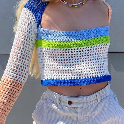 Y2k crochet top ( neon green + blue )  - Thumbnail 3