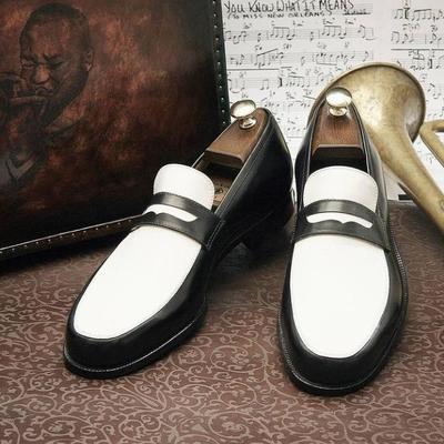 Men's best wear two tone moccasin shoes, hand made loafer on slips leather shoes