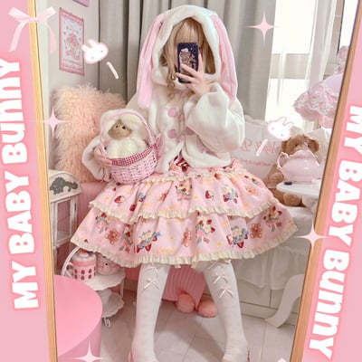 Soft fluffy warm winter cute anime girl rabbit bunny ears plush coat jacket