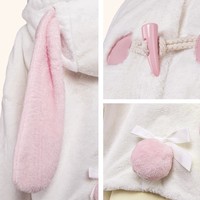Soft Fluffy Warm Winter Cute Anime Girl Rabbit Bunny Ears Plush Coat Jacket - Thumbnail 9