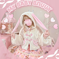 Soft Fluffy Warm Winter Cute Anime Girl Rabbit Bunny Ears Plush Coat Jacket - Thumbnail 5