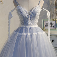 Blue tulle lace short prom dress homecoming dress - Thumbnail 4