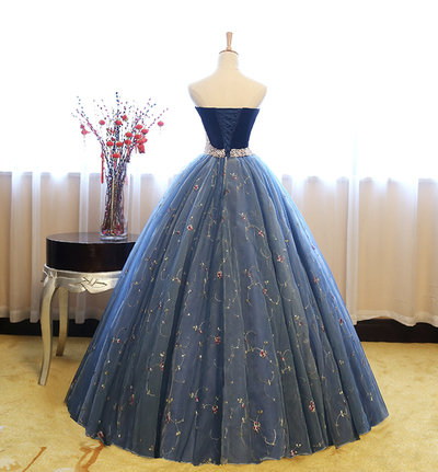 BLUE TULLE LACE LONG BALL GOWN DRESS BLUE EVENING DRESS,1482