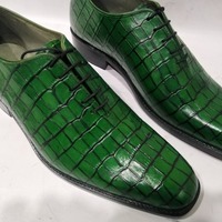 Classic Men's Hand Made Green Alligator Skin Leather Party Wear Lace Up Shoes - Thumbnail 2