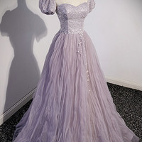 Stylish tulle sequins long prom dress evening dress - Thumbnail 1