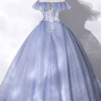 Blue tulle lace long ball gown dress formal dress - Thumbnail 5