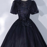 Black tulle lace long ball gown dress formal dress - Thumbnail 2