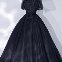 Black tulle lace long ball gown dress formal dress - Thumbnail 3