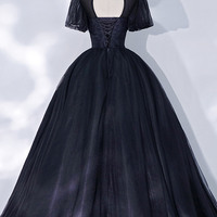 Black tulle lace long ball gown dress formal dress - Thumbnail 5