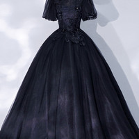 Black tulle lace long ball gown dress formal dress - Thumbnail 6