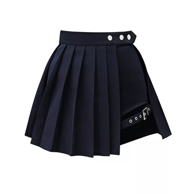 Black Punk Pleated Ruched Mini Skirt Summer Aesthetic Casual E-Girl Kawaii Korean Japanese Harajuku