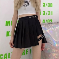 Black Punk Pleated Ruched Mini Skirt Summer Aesthetic Casual E-Girl Kawaii Korean Japanese Harajuku - Thumbnail 2