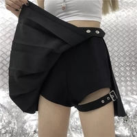 Black Punk Pleated Ruched Mini Skirt Summer Aesthetic Casual E-Girl Kawaii Korean Japanese Harajuku - Thumbnail 4