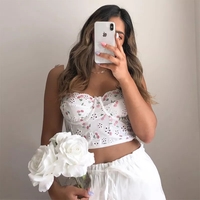 White Cherry Floral Embroidery Milkmaid Corset Top Summer Aesthetic Casual E-Girl Kawaii Korean Japanese Harajuku - Thumbnail 1