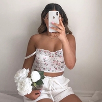 White Cherry Floral Embroidery Milkmaid Corset Top Summer Aesthetic Casual E-Girl Kawaii Korean Japanese Harajuku - Thumbnail 2