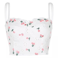 White Cherry Floral Embroidery Milkmaid Corset Top Summer Aesthetic Casual E-Girl Kawaii Korean Japanese Harajuku - Thumbnail 3
