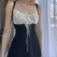 Sweet Velvet Corset Tie Up Mini Dress Summer Aesthetic Casual E-Girl Kawaii Korean Japanese Harajuku - Thumbnail 1