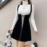 Sweet Velvet Corset Tie Up Mini Dress Summer Aesthetic Casual E-Girl Kawaii Korean Japanese Harajuku - Thumbnail 4