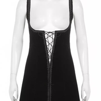 Sweet Velvet Corset Tie Up Mini Dress Summer Aesthetic Casual E-Girl Kawaii Korean Japanese Harajuku - Thumbnail 6