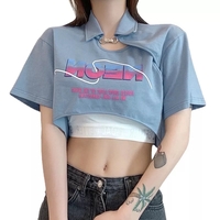 Sweet Letter Print Irregular Short Sleeve T-shirt with Corset Aesthetic Casual E-Girl Kawaii Korean Japanese Harajuku - Thumbnail 4