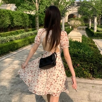 Sweet French Floral Elgeant Lace Backless Mini Dress Aesthetic Casual E-Girl Kawaii Korean Japanese Harajuku - Thumbnail 5