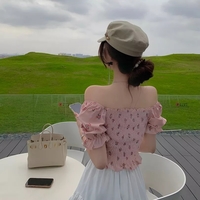 Sweet Floral Bow Pleated Puff Sleeve Blouse Aesthetic Casual E-Girl Kawaii Korean Japanese Harajuku - Thumbnail 4