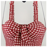 Sexy Red Plaid Push Up One Piece Swimsuit Aesthetic Casual E-Girl Kawaii Korean Japanese Harajuku - Thumbnail 3