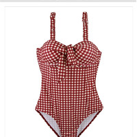 Sexy Red Plaid Push Up One Piece Swimsuit Aesthetic Casual E-Girl Kawaii Korean Japanese Harajuku - Thumbnail 5