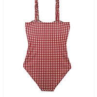 Sexy Red Plaid Push Up One Piece Swimsuit Aesthetic Casual E-Girl Kawaii Korean Japanese Harajuku - Thumbnail 6