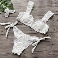 2PCS Yellow Ruffled Push Up Swimsuit Bikini Set Aesthetic Casual E-Girl Kawaii Korean Japanese Harajuku - Thumbnail 7