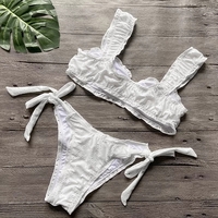 2PCS Yellow Ruffled Push Up Swimsuit Bikini Set Aesthetic Casual E-Girl Kawaii Korean Japanese Harajuku - Thumbnail 8