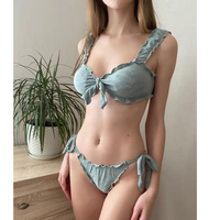 2PCS Yellow Ruffled Push Up Swimsuit Bikini Set Aesthetic Casual E-Girl Kawaii Korean Japanese Harajuku - Thumbnail 5