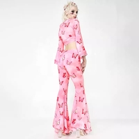 Pink Butterfly Low Waist Flare Bell Bottom Pants Rave Festival Aesthetic Casual E-Girl Kawaii Korean Japanese Harajuku - Thumbnail 1