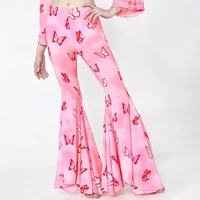 Pink Butterfly Low Waist Flare Bell Bottom Pants Rave Festival Aesthetic Casual E-Girl Kawaii Korean Japanese Harajuku - Thumbnail 2