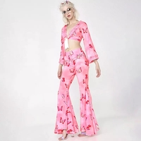 Pink Butterfly Low Waist Flare Bell Bottom Pants Rave Festival Aesthetic Casual E-Girl Kawaii Korean Japanese Harajuku - Thumbnail 3