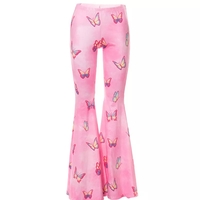 Pink Butterfly Low Waist Flare Bell Bottom Pants Rave Festival Aesthetic Casual E-Girl Kawaii Korean Japanese Harajuku - Thumbnail 4
