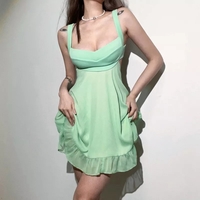 Green Backless Ruffle Dress Aesthetic Casual E-Girl Kawaii Korean Japanese Harajuku - Thumbnail 2