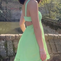 Green Backless Ruffle Dress Aesthetic Casual E-Girl Kawaii Korean Japanese Harajuku - Thumbnail 7
