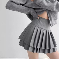Preppy Double Pleated High Waisted Mini Skirt Aesthetic Casual E-Girl Kawaii Korean Japanese Harajuku - Thumbnail 1