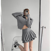Preppy Double Pleated High Waisted Mini Skirt Aesthetic Casual E-Girl Kawaii Korean Japanese Harajuku - Thumbnail 2