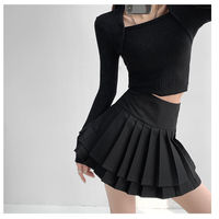 Preppy Double Pleated High Waisted Mini Skirt Aesthetic Casual E-Girl Kawaii Korean Japanese Harajuku - Thumbnail 5