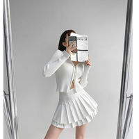 Preppy Double Pleated High Waisted Mini Skirt Aesthetic Casual E-Girl Kawaii Korean Japanese Harajuku - Thumbnail 8