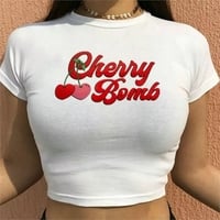 Cherry Print Short Sleeve Crop Top Aesthetic Casual E-Girl Kawaii Korean Japanese Harajuku - Thumbnail 1