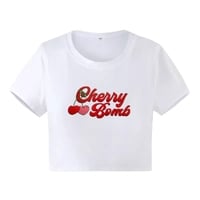 Cherry Print Short Sleeve Crop Top Aesthetic Casual E-Girl Kawaii Korean Japanese Harajuku - Thumbnail 4