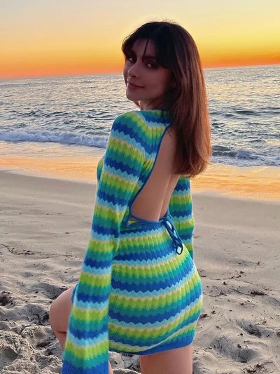 Green Knit Bodycon Backless Beach Mini Dress Aesthetic Casual E-Girl Kawaii Korean Japanese Harajuku