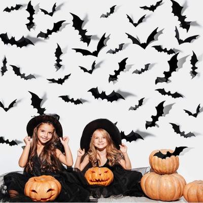 60pcs black bats wall decor halloween decoration stickers - Thumbnail 1