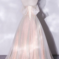 Shiny tulle sequins long prom dress A-line evening dress - Thumbnail 3