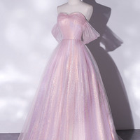 Shiny tulle sequins long prom dress A-line evening dress - Thumbnail 6