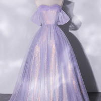 Shiny tulle sequins long prom dress A-line evening dress - Thumbnail 7
